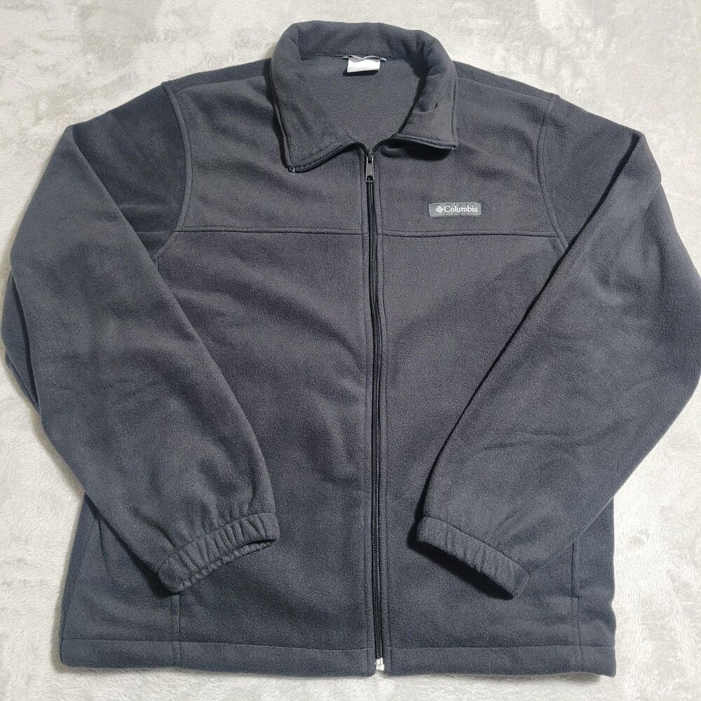 Columbia Fleece Jacket Mens Large Black Full Zip Stand Collar Hiking Outdoor